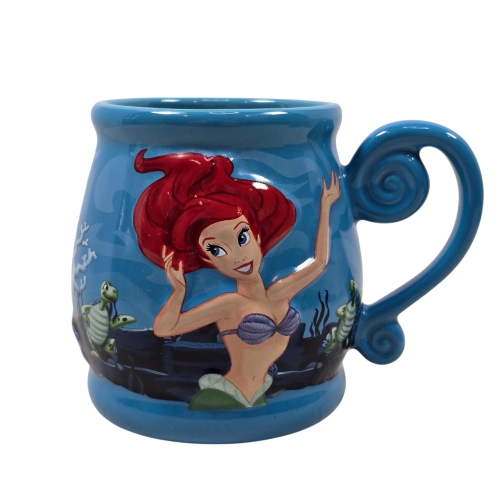 Disney Parks The Little Mermaid Under The Sea 3D Ariel Blue Ceramic 20oz Mug Cup